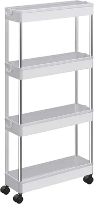Obrázek produktu pro SONGMICS Plastový regál pojízdný, 4 police, bílý, 40x12,5x88cm