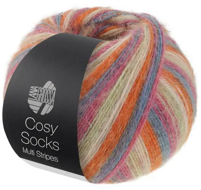 Produktbild von Lana Grossa - Cosy Socks Multi Stripes 0154 dunkelgrau graublau fuchsia lichtgrün creme orange