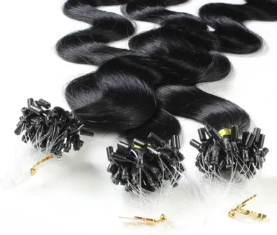 Obrázok produktu pre hair2heart Microring Extensions Ľudské vlasy vlnité - 25 prameňov 0,5g 50cm 2/0 čierne