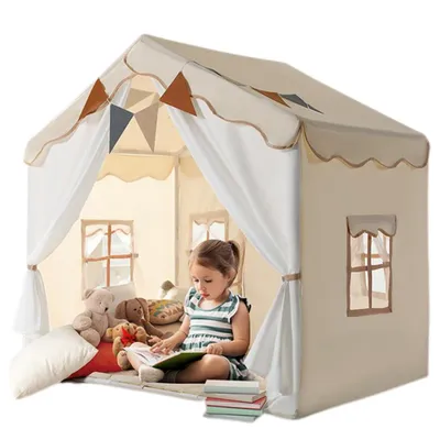 Produktbild von 2-in-1 Kinderzelt Spielhaus Indoor mit Lichtern Großes Spielzelt 130×90×130 cm, gemütlicher Rückzugsort, Kinder Bettzelt, Kinderzimmer Geschenk