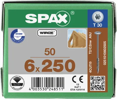 Obrázok produktu pre SPAX® 0251010602505 SPAX® Holzbauschrauben T30 Tellerkopf WIROX 0251010602505 6 mm x 250 mm, 50 St.
