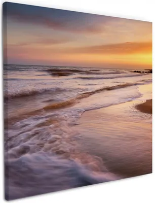 Produktbild von Wallario Premium Leinwandbild Sonnenuntergang am Strand - Abendspaziergang in Größe 50 x 50 cm