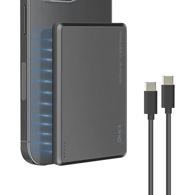 Immagine prodotto di LinQ, Powerbank iPhone MagSafe 8.000mAh + USB-C 20W con cavo USB-C, grigio
