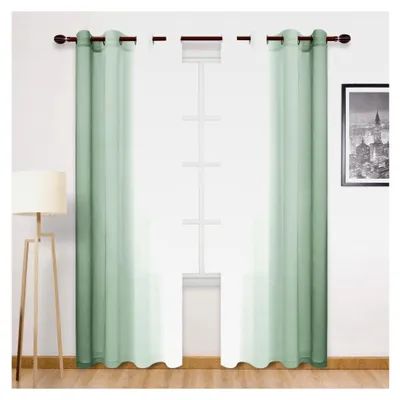 Produktbild von Durchsichtige Vorhänge aus Kunstleinen im Ombré-Stil, 243,8 cm lang, Farbverlauf, Halbvoile-Vorhänge für Schlafzimmer und Wohnzimmer, 2er-Set mit Ösen, 132 x 244 cm