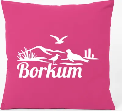 Produktbild von Huuraa Kissen Borkum Strandmotiv 40x40cm mit Füllung Fuchsia Baumwolle Dekokissen Geschenkidee