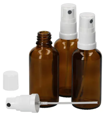 Produktbild von 3er Set Apothekerglasflasche 50ml Sprühkopf-Aufsatz lichtgeschützte Aufbewahrung Sprühflaschen