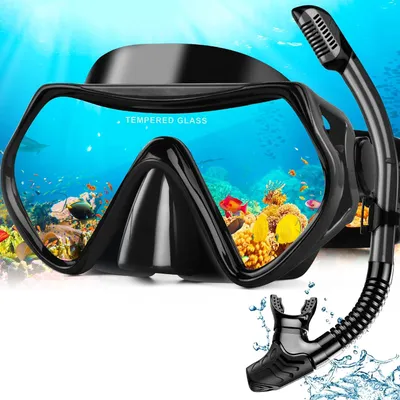 Produktbild von Hydomi Schnorchelset Erwachsene Anti-Fog Taucherbrille mit 180° Panorama Sichtfeld, Dry Top Schnorchel 3-Kanal System, Auslaufsichere Tauchmaske aus gehärtetem Glas für Tauchen Schwimmen