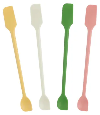 Produktbild von 4-teiliges Mini-Silikonspatel-Set, multifunktionaler Teigschaber, doppelseitiger kleiner Küchenschaber, Silikonspatel, wiederverwendbarer Rührlöffel zum Backen, Kochen und Rühren (4 Farben)