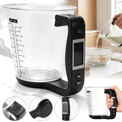 Productafbeelding van Digitale maatbekerweegschaal, bakweegschaal, vloeistofweegschaal, 1 kg keukenweegschaal met LCD-display voor koffie, melk en kruiden (zwart)