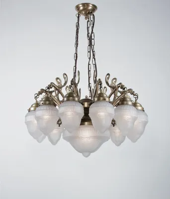 Produktbild von Hängelampe Messing Glas E27 H: max. 90 cm in Berliner Weiß matt Jugendstil Pendelleuchte