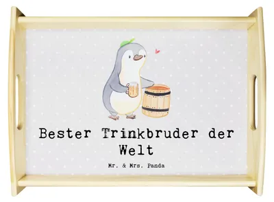Produktbild von Mr. & Mrs. Panda Tablett Pinguin Bester Trinkbruder der Welt - Grau Pastell - Geschenk, Party, Dekotablett, holz, Serviertablett, Bett-Tablett, Kleinigkeit, Kumpel
