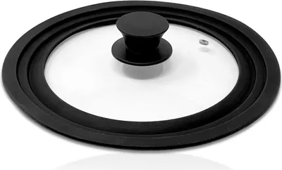 Produktbild von 1x Silikon Topf- und Pfannendeckel Schwarz Universalgröße 20cm 22cm 24cm Glasdeckel Kochdeckel mit Silikongriff