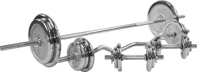 Produktbild von GORILLA SPORTS® Hantelset 108 kg - Langhantelstange 170 cm, SZ-Stange 120 cm, 2 Kurzhanteln, 18 Hantelscheiben aus Chrom, 30 mm, 8 Sternverschlüsse - Langhantel, Kurzhantel, Gewichte, Hantel Set