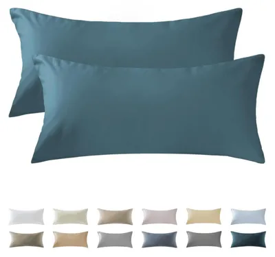 Productafbeelding van Kussensloop set, 2 stuks, 40x80 cm, pauwenblauw, satijn, katoen