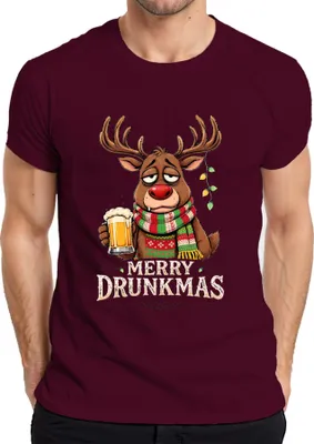 Zdjęcie produktu dla Merry Drunkmas Reindeer Beer Christmas Funny Gift Retro Koszulka męska, bordowy, XL