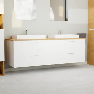 Produktbild von Garlivo Waschbeckenunterschrank GLA-160 Weiss mit Schubladen, Badezimmer Waschtischunterschrank hängend , Breite 160 cm, Soft-Close, Push-to-Open/ Tip-On