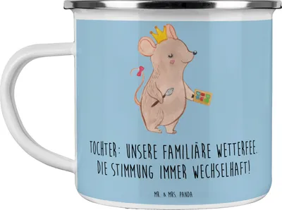 Produktbild von Mr. & Mrs. Panda Teetasse Tochter Wetterfee - Blau Pastell - Geschenk, Freude, Handarbeit, Teebecher, emaillebecher, Emaille Tasse, Wärme, Familie, Teenager, Geburtstage