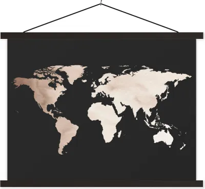 Produktbild von MuchoWow® Textilposter Weltkarte - Schwarz und weiß 40x30 cm mit schwarzem Rahmen - Dekorationen