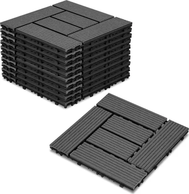 Produktbild von Izrielar WPC Terrassenfliesen, 30x30 cm, 88er Spar Set für 8m², Anthrazit in Holzoptik, für Garten Balkon Bodenbelag mit Drainage und Klicksystem