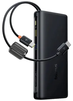 Produktbild von Powerbank Baseus EnerFill FC41, 25000 mAh, 145 W, mit digitaler Anzeige und integriertem Dual-USB-C-Kabel – Schwarz