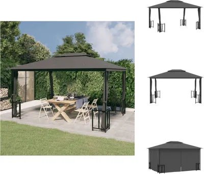 Immagine prodotto di vidaXL Gazebo con pareti laterali e doppio tetto 3x4 m antracite - Gazebo e tendoni per feste