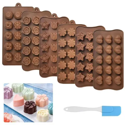 Image de Jeu de 6 moules en silicone pour chocolat, comprenant 11 formes différentes, antiadhésifs, de couleur noire