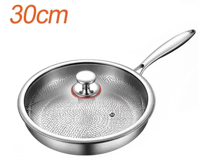 Image de Poêle avec couvercle - Fond plat - 30 cm - Titane - Résistante aux rayures - Revêtement antiadhésif - Pour la cuisson