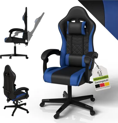 A collage of images showing a gaming chair from different angles and a close-up of the chair.