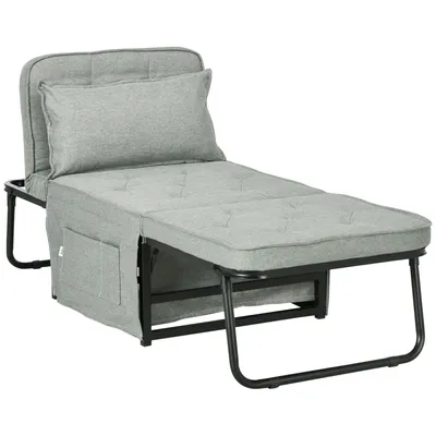 Image de HOMCOM Fauteuil convertible 1 place fauteuil lit chauffeuse chaise longue 4 en 1 avec dossier inclinable 5 niveaux, repose-pied rabattable, coussin amovible et pochettes, pour invités salon gris clair