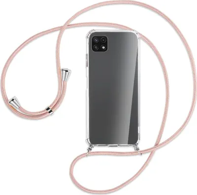 Produktbild von Handykette Backcover-Schutzhülle mit Band (Metall silberfarben) für Samsung Galaxy A22 5G (A226) - roségold