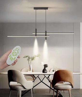 Obrázok produktu pre Moderné LED závesné svietidlo do jedálne, stmívateľné, s diaľkovým ovládaním. Závesné svietidlo do obývačky, s možnosťou nastavenia výšky. Svietidlo nad jedálenský stôl, kancelárske svietidlo