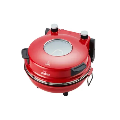 Produktbild von Schäfer Pizzamaker 32cm mit Zubehör Express Pizzaofen 1200W Keramiksteinplatte 360-400ºC (rot)