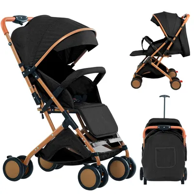 Image de Poussette pliable dossier réglable 0-6 ans avec habillage pluie noir