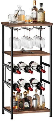 Produktbild von Iropro 5 Etagen Freistehendes Weinregal mit Glashalter und Tischplatte, Flaschenregal für 6 Flaschen, für Küche Bar Keller 40 x 30 x 80.5 cm