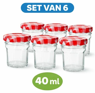 Produktbild von Mini-Konfitürengläser – 6er-Set – 40 ml – 5 x 5 x 5,5 cm – Glaskonfitürengläser mit Deckel – Für Konfitüre, Honig und Saucen