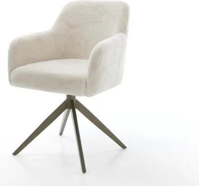 Produktbild von DELIFE Drehstuhl Greg-Flex Plüsch Creme-Weiß Kreuzgestell breit Effektfinish Titan 360° drehbar Wippfunktion Taschenfederkern