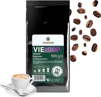 Produktbild von VENESSA VIE 100P Premium Instant Espresso 500g für Automaten, Büro, Café, schonend geröstet Instant Kaffee Pulver, kräftig aromatisch löslich ergiebig