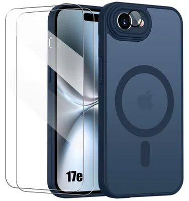 Image de Coque + 2 Verres Trempés pour iPhone 17e, avec Anneau Magnétique et Protection Caméra - Bleu Marine