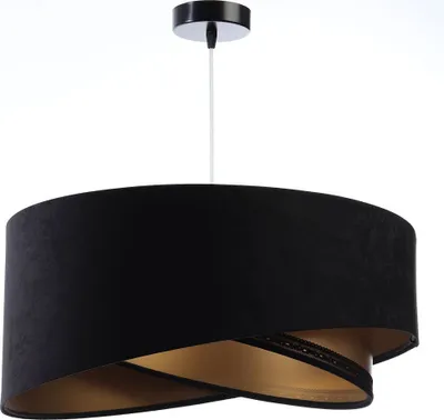 Produktbild von Hängeleuchte Stoff E27 Ø 50 cm H: max. 102 cm in Schwarz Gold rund Modern Pendelleuchte Hängelampe