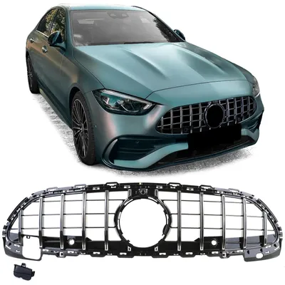 Sport Kühlergrill Schwarz Glanz Chrom passt für Mercedes C W206 S206 2021 – Produktansicht