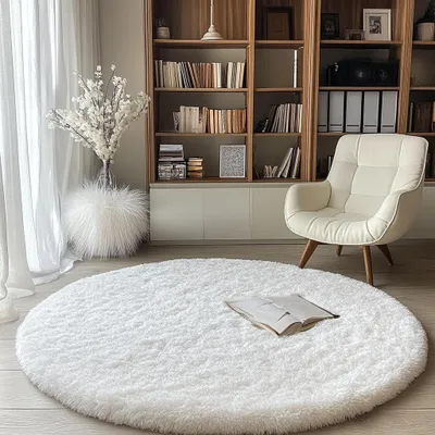 Zdjęcie produktu dla Okrągły dywan 160 cm, puszysty dywan, antypoślizgowy, do salonu