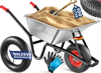 Produktbild von MASKO® Schubkarre Bauschubkarre mit Luftreifen 100 L Volumen bis 250kg belastbar