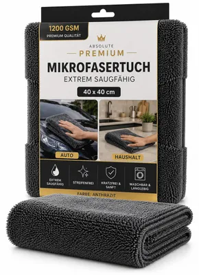Produktbild von Premium Auto Mikrofasertuch 40 x 40 cm 1200 GSM Anthrazit, KI-generiertes Bild