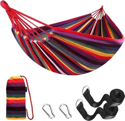 Produktbild von Famanu Hängematte Baumwolle Komfortable Stoff mit baumfreundlichen Riemen - Tragbar für Garten, Balkon, Camping