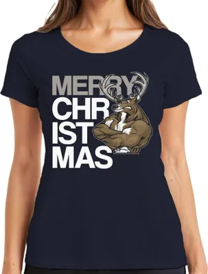 Produktbild von Merry Christmass Fitness Rentier - Weihnachten Weihnachtsgeschenk Christmas Damen T-Shirt, Navy, M