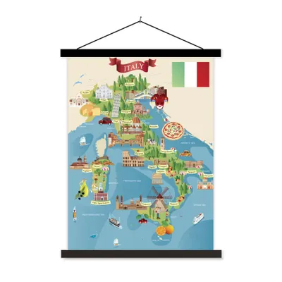 Obrázok produktu pre MuchoWow® Textilný plagát - Mapa - Taliansko - ilustrácie - 60x80cm - S čiernymi lamelami