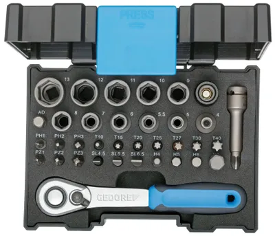 Produktbild von GEDORE 666-U-20 Bit-Steckschlüsselbox mit Knarre 1/4" 35-teilig, 2998211
