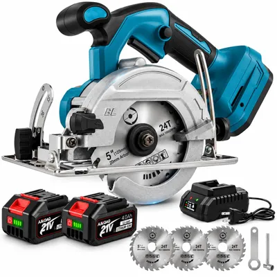 Produktbild von Akku-Handkreissäge 21V 2000W Brushless, 125mm Mini Kreissäge mit 2×4,0Ah Akkus, 10800 U/min, 45mm Schnitttiefe, 0–45° einstellbar, 3 Sägeblätter, Lade