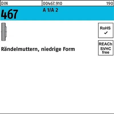 Produktbild von Reyher  Rändelmuttern DIN 467 A 1/A 2 M 10 A 1/A 2 (10 Stück)