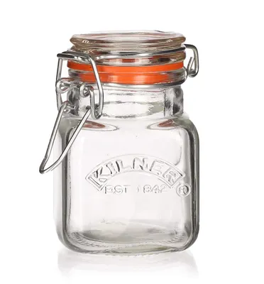 A clear studio shot of a Kilner spice jar with a swing-top lid.